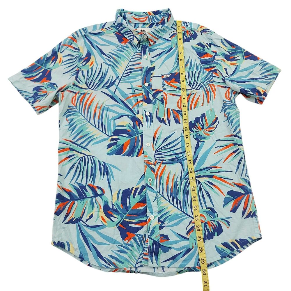 Quiksilver Hawaiian Shirt Mens Medium Blue Regular Fit Vacation Travel Beach - Picture 10 of 11